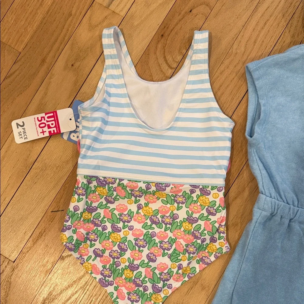 Bluey Hooded Beach Cloth Coverup & Floral Swimsuit Set - Light Blue & Multicolor - Picture 10 of 12